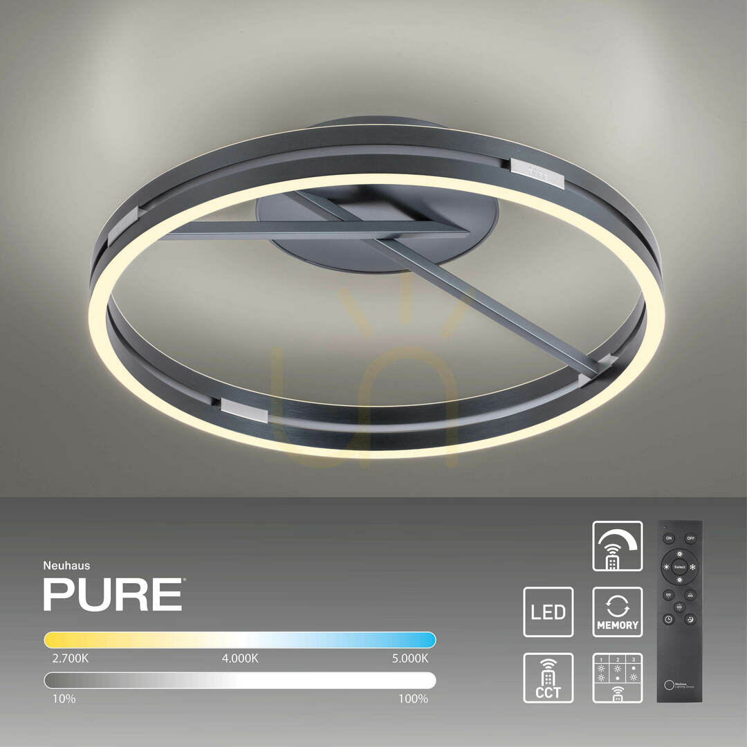 Zeige PURE LOOP 6552-15 Deckenleuchte, grau, 2xLED PURE LOOP 6552-15 Deckenleuchte, grau, 2xLED