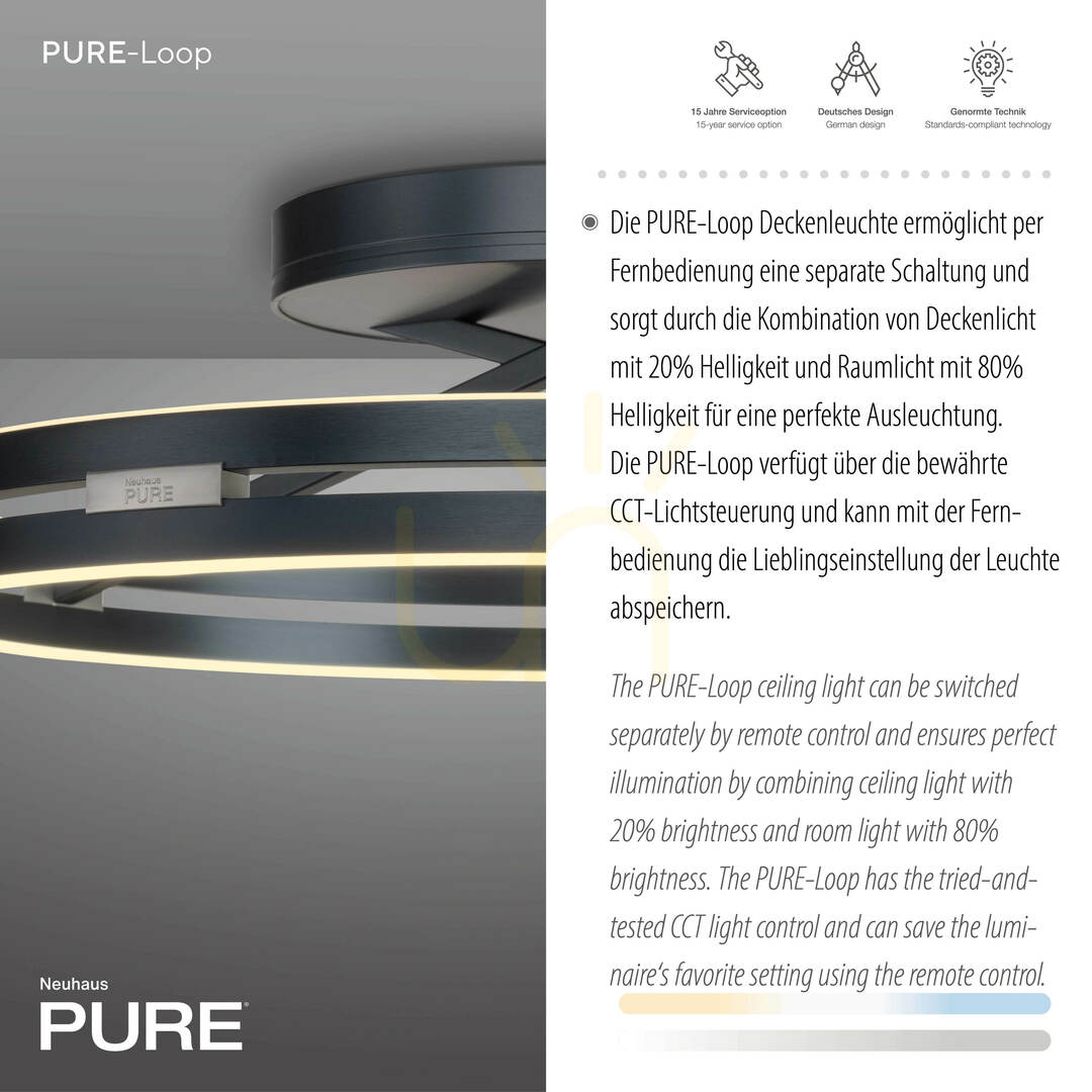 Anzeige PURE LOOP 6552-15 Deckenleuchte, grau, 2xLED PURE LOOP 6552-15 Deckenleuchte, grau, 2xLED