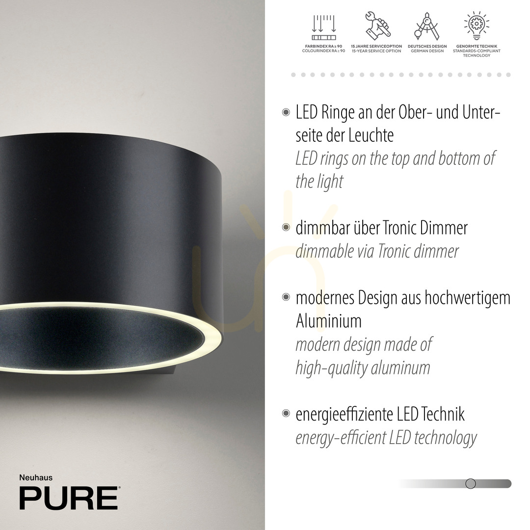 Anzeige PURE CLIPSE 8561-15 Wandleuchte, grau, 2xLED PURE CLIPSE 8561-15 Wandleuchte, grau, 2xLED