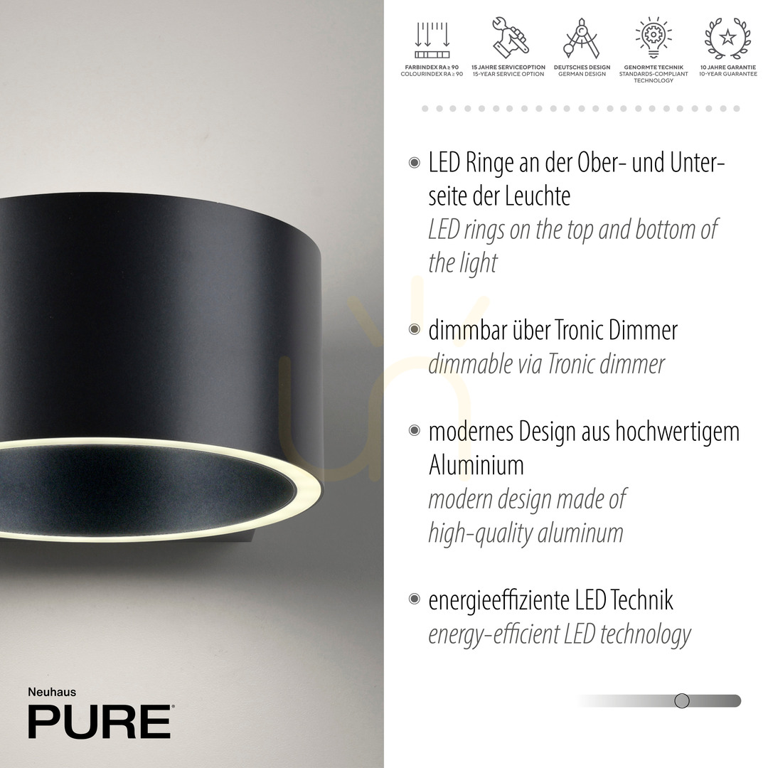 Zeige PURE CLIPSE 8561-15 Wandleuchte, grau, 2xLED PURE CLIPSE 8561-15 Wandleuchte, grau, 2xLED