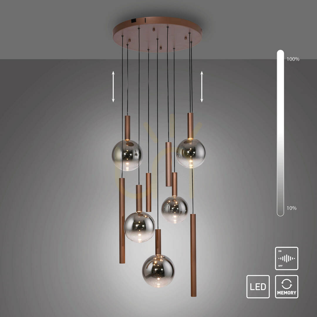 Aussicht BOWL 2287-23 Braune Pendelleuchte mit 9 LEDs BOWL 2287-23 Braune Pendelleuchte mit 9 LEDs