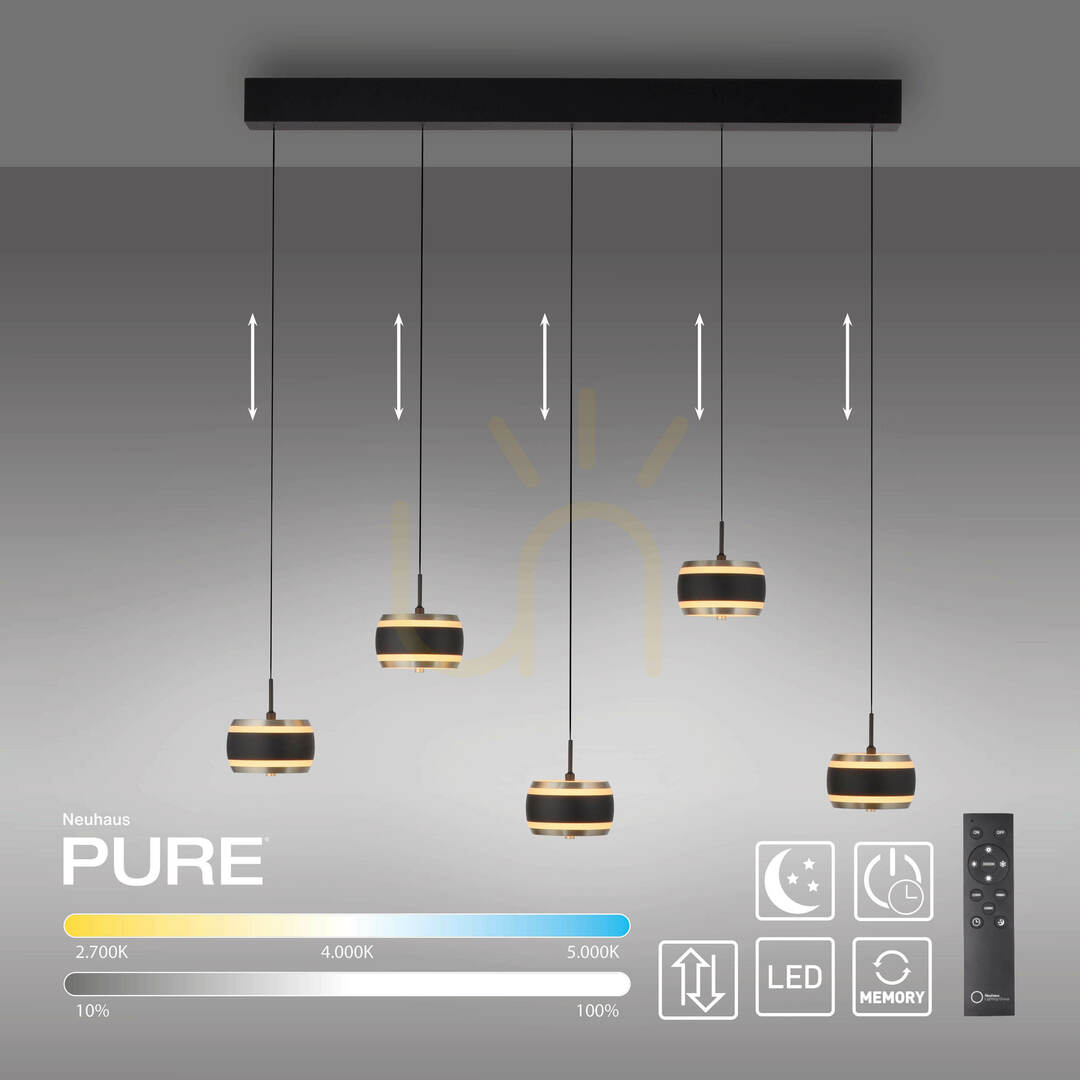 Aussicht PURE FALLING RINGS 2504-18 Schwarz 5xLED-Pendelleuchte PURE FALLING RINGS 2504-18 Schwarz 5xLED-Pendelleuchte