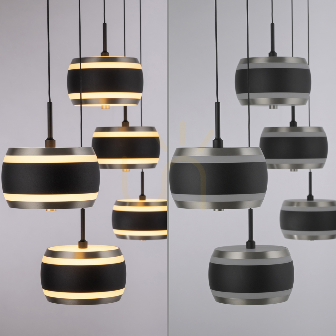 Aussicht PURE FALLING RINGS 2504-18 Schwarz 5xLED-Pendelleuchte PURE FALLING RINGS 2504-18 Schwarz 5xLED-Pendelleuchte