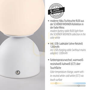 RUDI 19218-16 Tischlampe, Weiß, 1xLED small 4