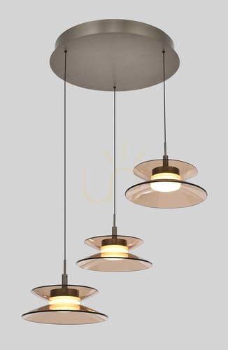 Prüfen CREMA Runde 3-flammige Pendelleuchte, braun / kaffeefarbener Schirm 5058-321 Aviano