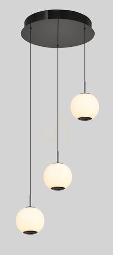 Prüfen LUBERON Runde LED-Pendelleuchte mit drei Leuchtmitteln, Schwarz-Chrom, 5051-305, Aviano