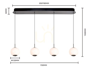 LUBERON 4-flammige gerade LED-Hängeleuchte, Schwarz-Chrom, 7051-405, Aviano small 3