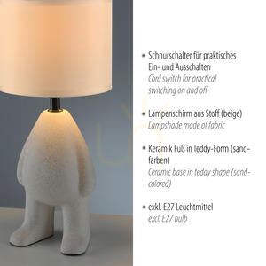 JUST LIGHT TED 14191-39 Tischleuchte, beige, 38 cm, 1×E27 small 3