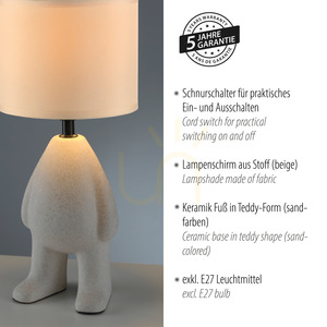 JUST LIGHT TED 14191-39 Tischleuchte, beige, 38 cm, 1×E27 small 4