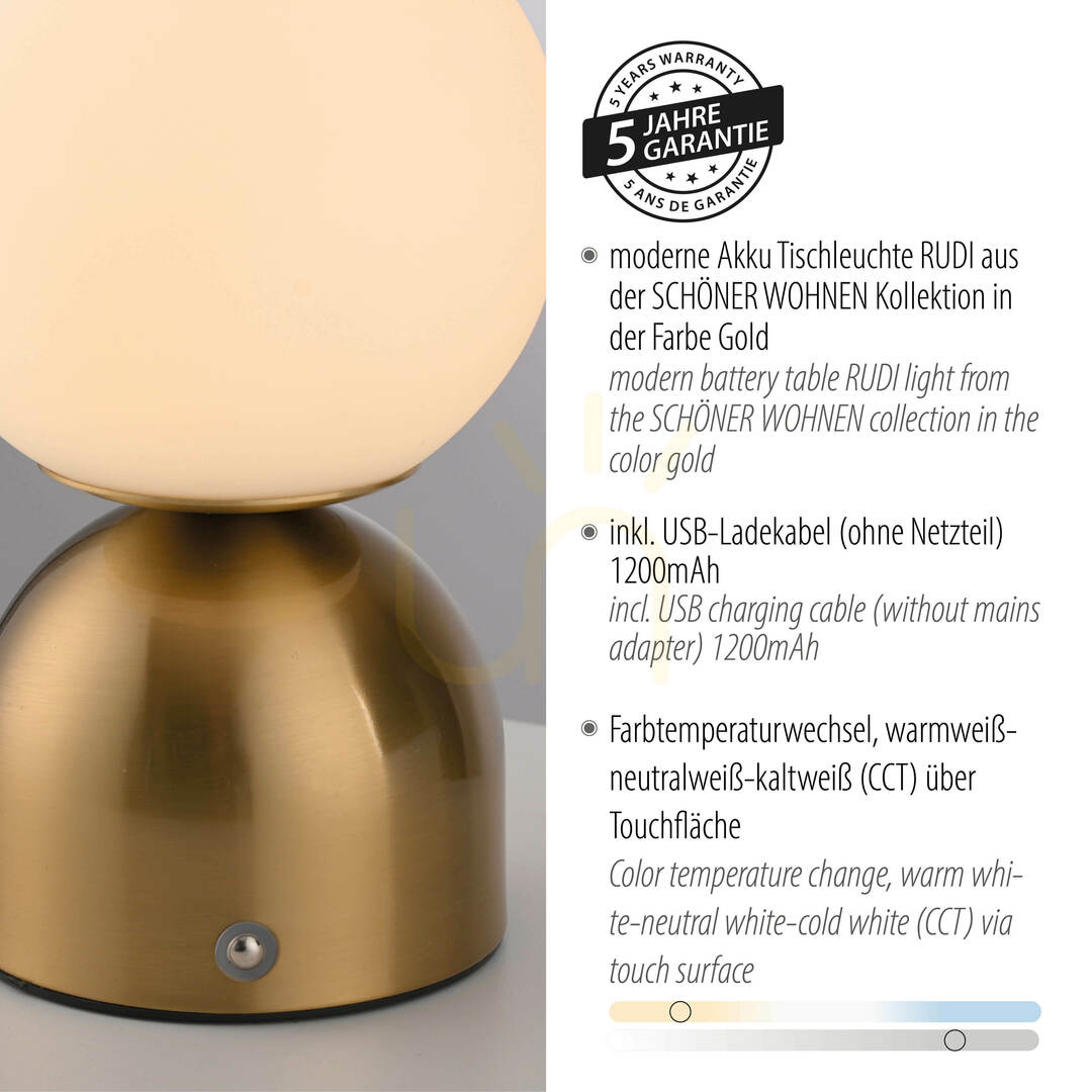 Zeige RUDI 19218-12 Tischlampe, Gold, 1xLED RUDI 19218-12 Tischlampe, Gold, 1xLED