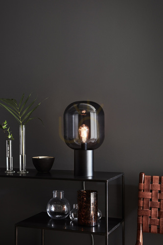 Prüfen Tischlampe Markslojd Brooklyn 44 cm Schwarz Rauchglas Metall 107481