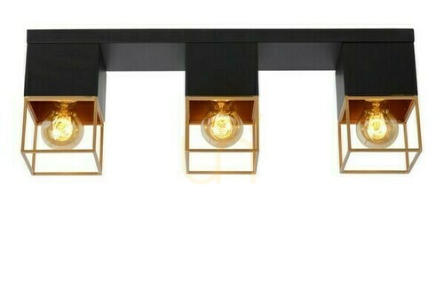 Prüfen Plafond Lucide RIXT Schwarz Gold 3x E27 Metall 54 cm 21120/03/30