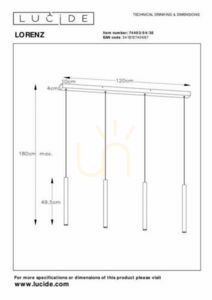 Schwarze Pendelleuchte Lucide LORENZ 74403/04/30 LED 4×4 W 1548 lm 3000 K 120 cm small 6
