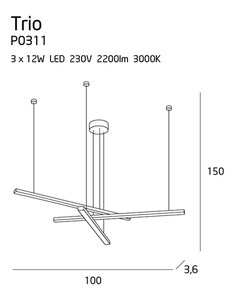 Pendelleuchte Max Light Trio P0311 3-flammig LED schwarz 100 cm small 8