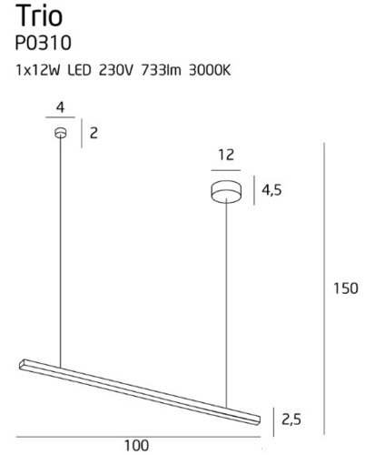 Prüfen Pendelleuchte Max Light Trio P0310 LED schwarz 100 cm 36W