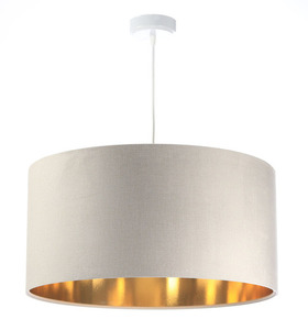 Leder - Hängelampe über dem Tisch, Samtstoff, creme / gold E27 60W small 0