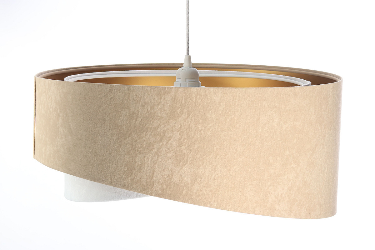 Anzeige Asymmetrische Hängelampe Elegance 60W E27 Veloursstoff, beige / weiß / gold Asymmetrische Hängelampe Elegance 60W E27 Veloursstoff, beige / weiß / gold